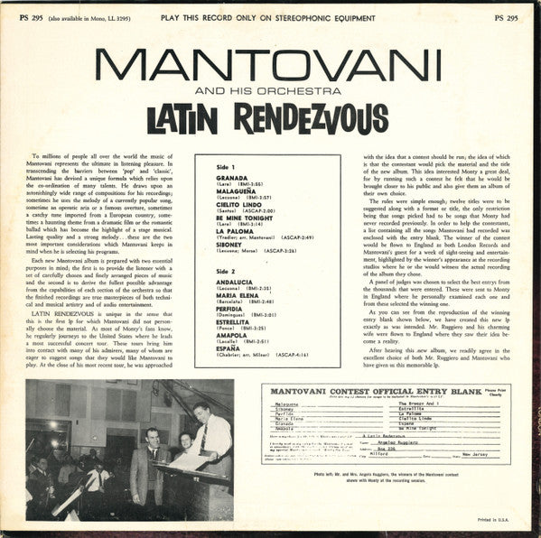 Mantovani And His Orchestra - Latin Rendezvous (LP) - Discogs image 2