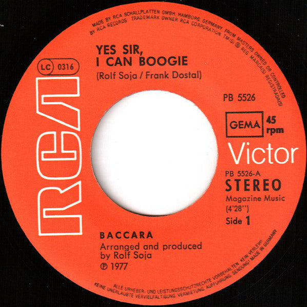 Baccara - Yes Sir, I Can Boogie (7") - Discogs image 3