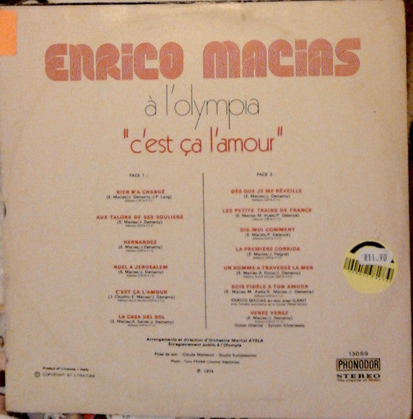Enrico Macias - A L'Olympia "C'Est Ca L'Amour" (LP) - Discogs image 2