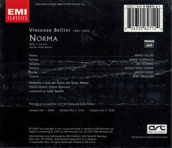 Vincenzo Bellini - Maria Callas, Mario Filippeschi, Ebe Stignani, Orchestra Del Teatro Alla Scala E Coro Del Teatro Alla Scala, Tullio Serafin - Norma (3xCD) - Discogs image 2