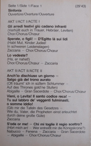 Giuseppe Verdi, Matteo Manuguerra, Renata Scotto, Nicolai Ghiaurov, Elena Obraztsova, Ambrosian Opera Chorus, The, Philharmonia Orchestra, Riccardo Muti - Nabucco - Großer Querschnitt In Italienischer Sprache (Cassette) - Discogs image 4