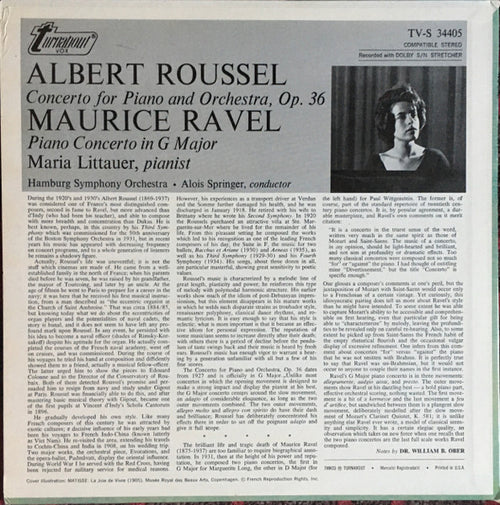 Albert Roussel / Maurice Ravel, Maria Littauer, Hamburger Symphoniker ● Alois Springer - Piano Concerto, Op. 36 / Piano Concerto In G Major (LP) - Discogs image 2