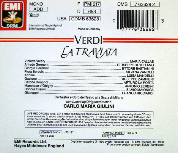 Giuseppe Verdi / Maria Callas, Giuseppe di Stefano, Ettore Bastianini, Coro Del Teatro Alla Scala E Orchestra Del Teatro Alla Scala, Carlo Maria Giulini - La Traviata (2xCD) - Discogs image 2