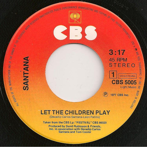 Santana - Let The Children Play / Carnaval (7") - Discogs image 3