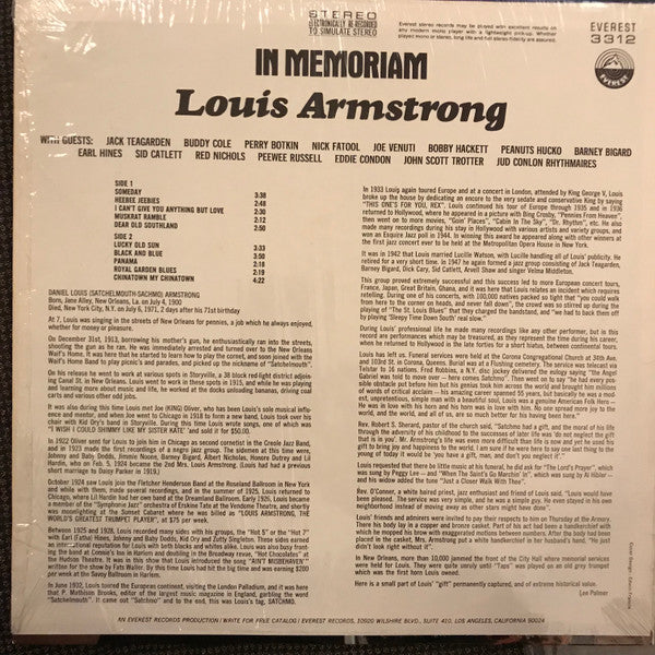 Louis Armstrong - In Memoriam (LP) - Discogs image 2