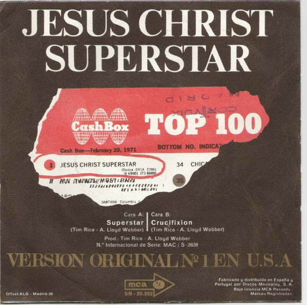 Andrew Lloyd Webber And Tim Rice - Jesus Christ Superstar (7") - Discogs image 2