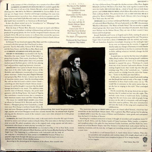 Paul Simon - Graceland (LP) - Discogs image 2
