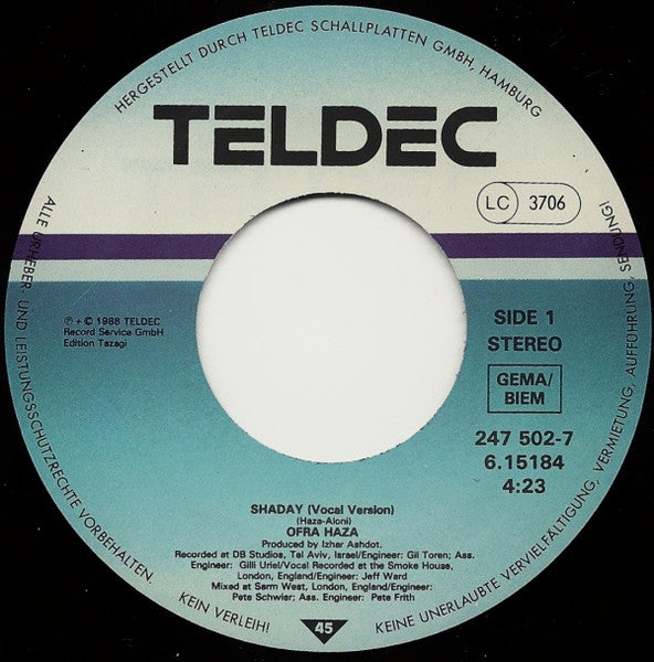 Ofra Haza - Shaday (7") - Discogs image 3