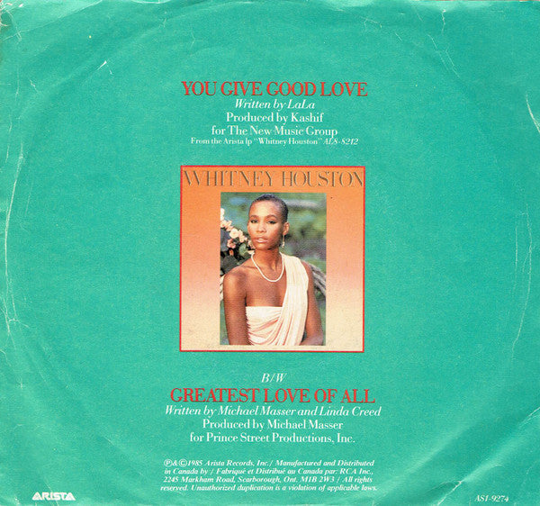 Whitney Houston - You Give Good Love (7") - Discogs image 2