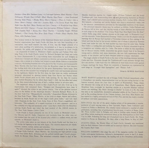 Mary Martin, Ezio Pinza, Rodgers & Hammerstein With "South Pacific" Original Broadway Cast - South Pacific (LP) - Discogs image 3
