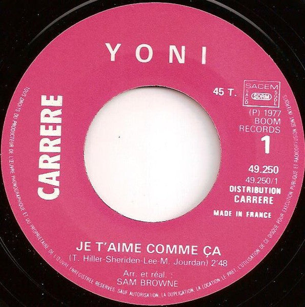 Yoni (8) - Je T'aime Comme Ça (7") - Discogs image 3