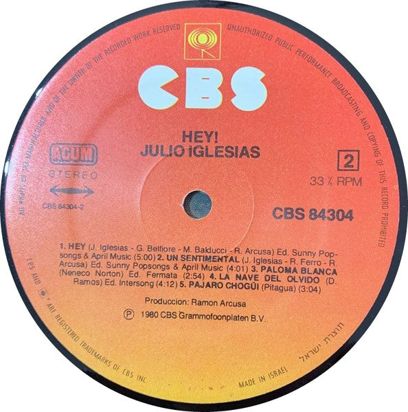 Julio Iglesias - Hey! (LP) - Discogs image 4