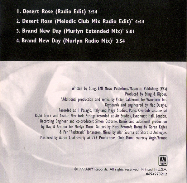 Sting Featuring Cheb Mami - Desert Rose (CD) - Discogs image 2