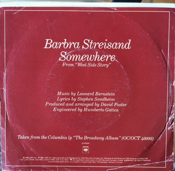 Barbra Streisand - Somewhere (7") - Discogs image 3