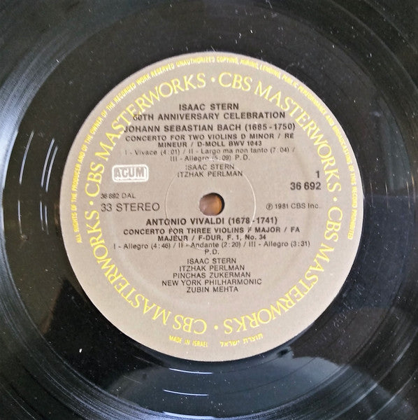 Isaac Stern, Pinchas Zukerman, Itzhak Perlman, Zubin Mehta, New York Philharmonic - 60th Anniversary Celebration From Lincoln Center (LP) - Discogs image 3