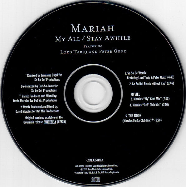 Mariah Carey Featuring Lord Tariq & Peter Gunz - My All / Stay Awhile (JD Remix) (CD) - Discogs image 3