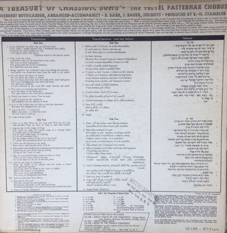 Velvel Pasternak Chorus, The - A Treasury Of Chassidic Song = עוד ישמע (LP) - Discogs image 2