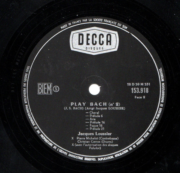 Jacques Loussier, Pierre Michelot, Christian Garros - Play Bach Nº 2 (LP) - Discogs image 4