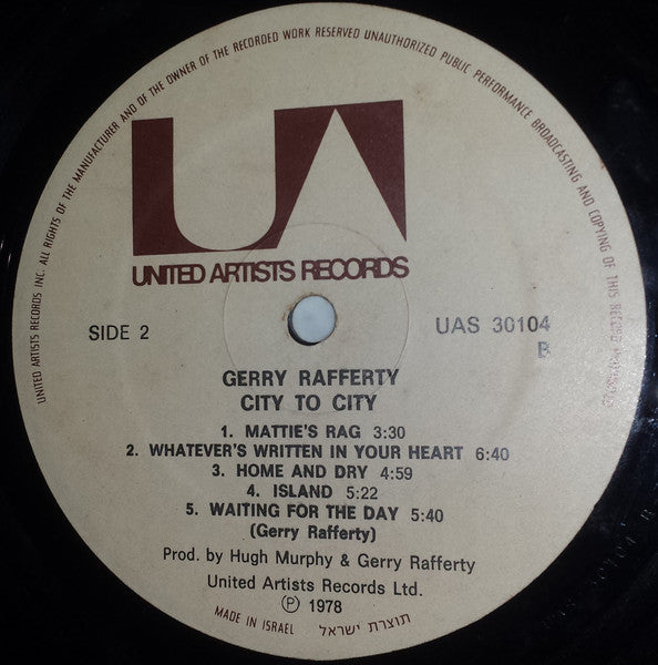 Gerry Rafferty - City To City (LP) - Discogs image 5