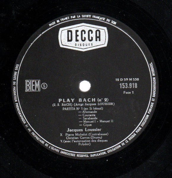 Jacques Loussier, Pierre Michelot, Christian Garros - Play Bach Nº 2 (LP) - Discogs image 3