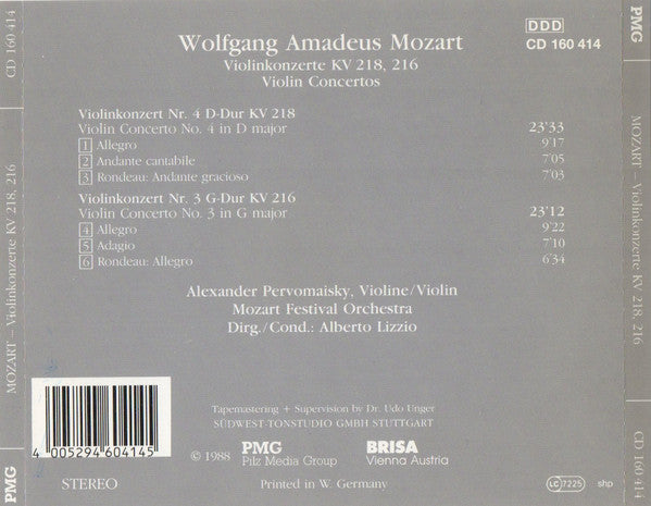 Wolfgang Amadeus Mozart - Violinkonzerte D-Dur KV 218, G-Dur KV 216 (CD) - Discogs image 2