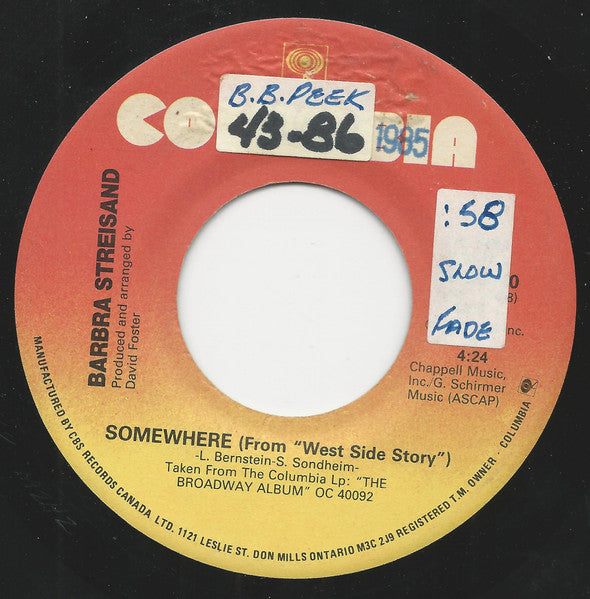 Barbra Streisand - Somewhere (7") - Discogs image 5