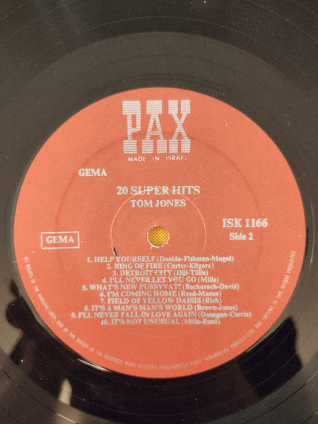 Tom Jones - 20 Super Hits By Tom Jones (LP) - Discogs image 2