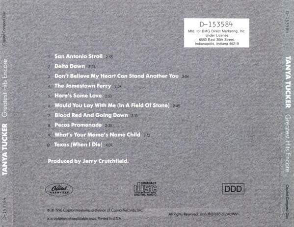 Tanya Tucker - Greatest Hits Encore (CD) - Discogs image 2