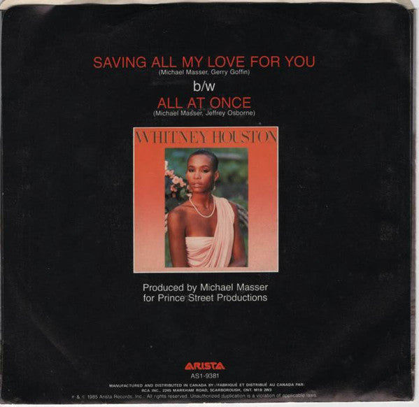 Whitney Houston - Saving All My Love For You (7") - Discogs image 2
