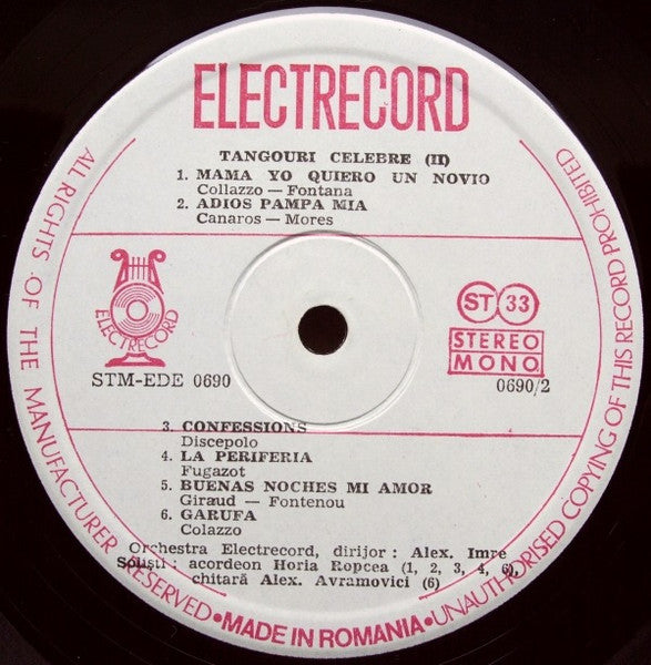 Orchestra Electrecord , Dirijor Alexandru Imre - Tangouri Celebre (I) (LP) - Discogs image 4