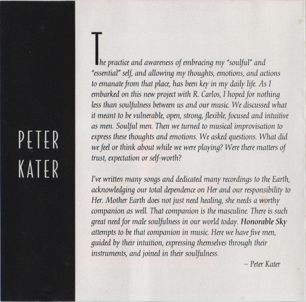 Peter Kater & R. Carlos Nakai, David Darling, Paul McCandless, Mark Miller (4) - Honorable Sky (CD) - Discogs image 4