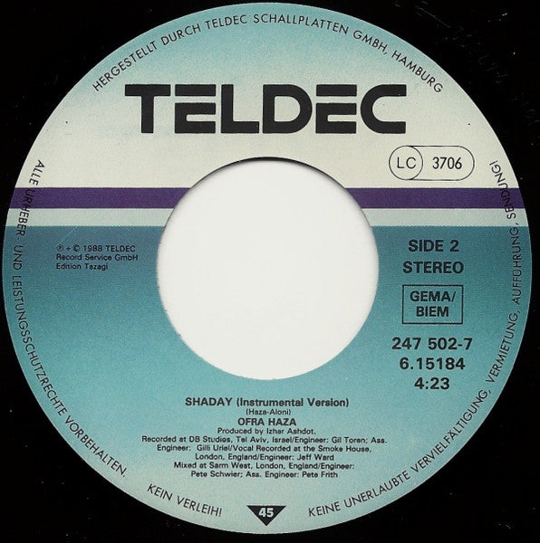 Ofra Haza - Shaday (7") - Discogs image 4