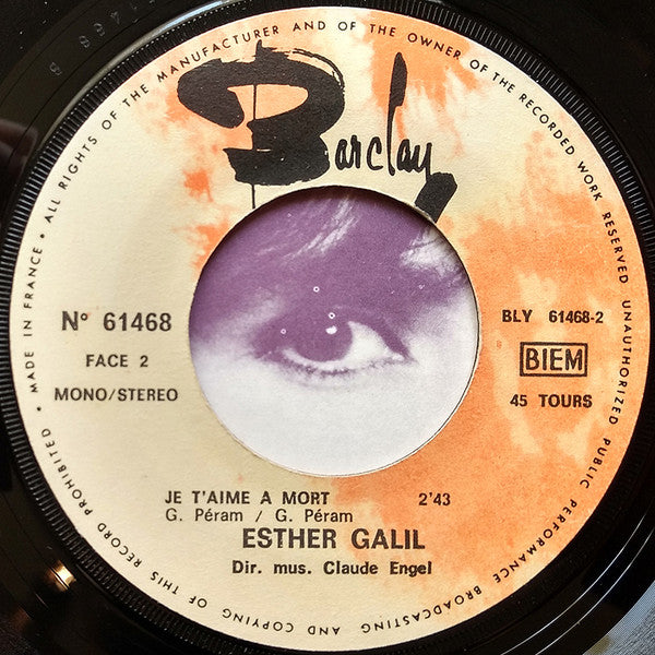 Esther Galil - Le Jour Se Lève / Je T'aime A Mort (7") - Discogs image 4