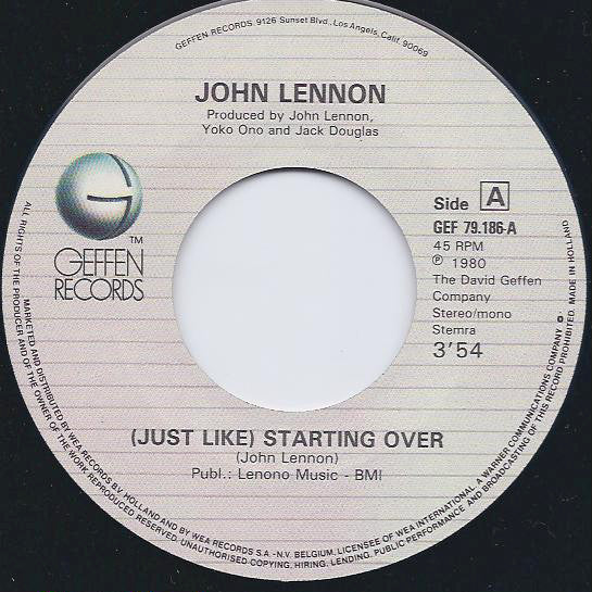 John Lennon - (Just Like) Starting Over (7") - Discogs image 3