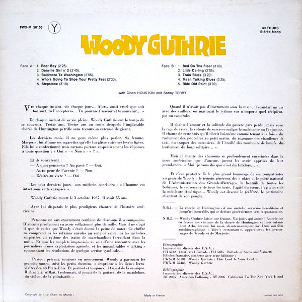 Woody Guthrie with Cisco Houston and Sonny Terry - Poor Boy (LP) - Discogs image 3
