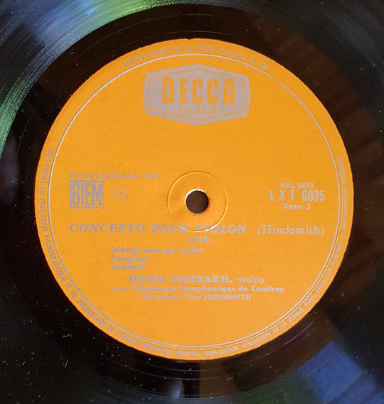 Max Bruch / Paul Hindemith, David Oistrach, London Symphony Orchestra Direction : Jascha Horenstein, Paul Hindemith - Fantaisie Ecossaise / Concerto Pour Violon (LP) - Discogs image 4