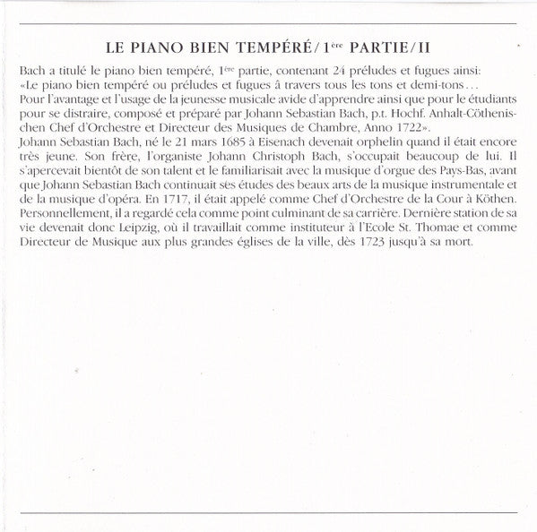 Johann Sebastian Bach, Christiane Jaccottet - Das Wohltemperierte Klavier, Teil I, Vol. 2 (CD) - Discogs image 3