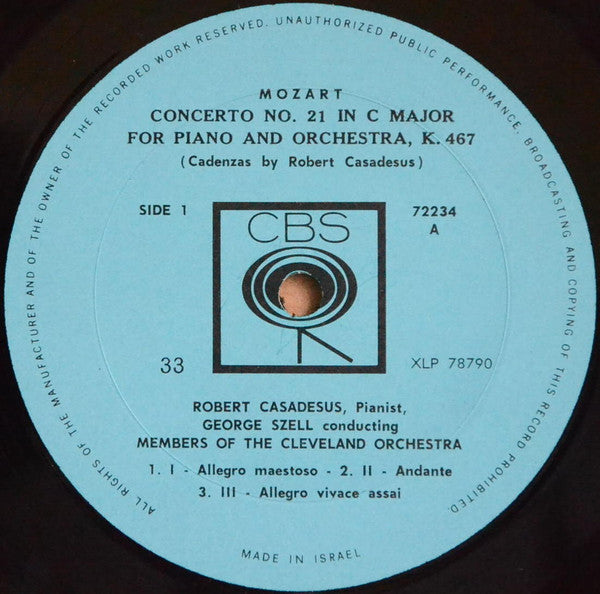 Wolfgang Amadeus Mozart, George Szell, Robert Casadesus, Cleveland Orchestra, The - Piano Concertos No. 21 / No. 24 (LP) - Discogs image 3