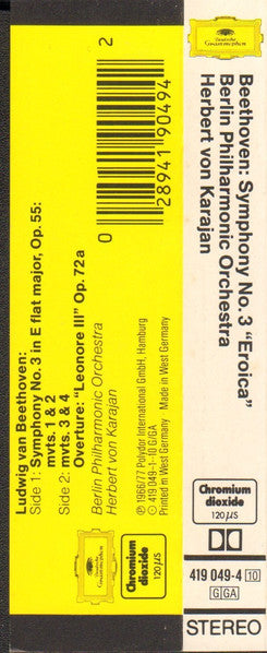 Ludwig van Beethoven, Herbert von Karajan, Berliner Philharmoniker - Symphony No. 3 »Eroica« & Overture »Leonore III« (Cassette) - Discogs image 3
