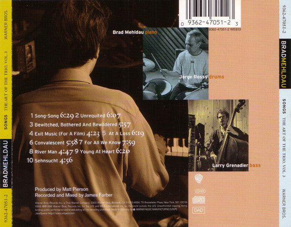 Brad Mehldau - Songs (The Art Of The Trio Volume Three) (CD) - Discogs image 2