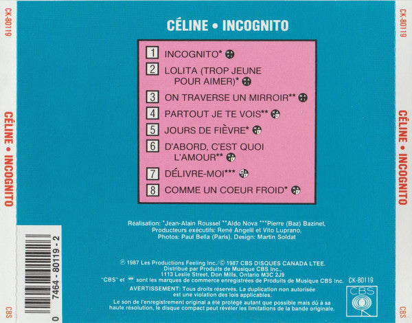 Céline Dion - Incognito (CD) - Discogs image 2