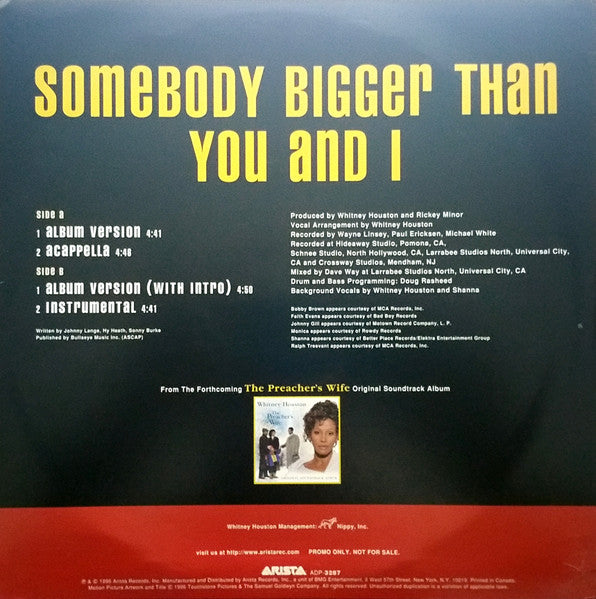 Whitney Houston Featuring Bobby Brown, Faith Evans, Johnny Gill, Monica And Ralph Tresvant - Somebody Bigger Than You And I (12") - Discogs image 2