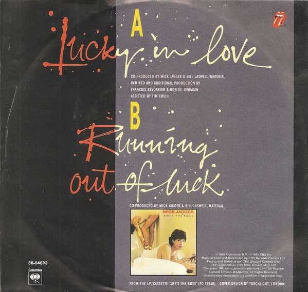 Mick Jagger - Lucky In Love (7") - Discogs image 2