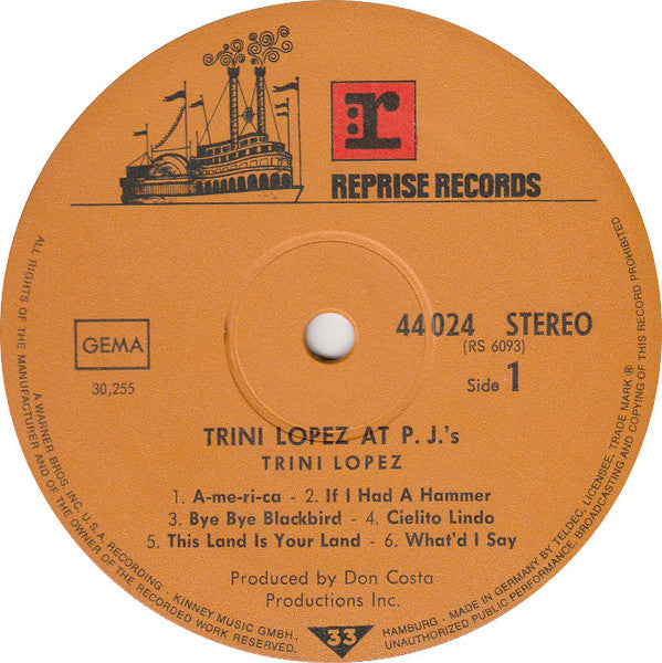 Trini Lopez - Trini Lopez At PJ's (LP) - Discogs image 3