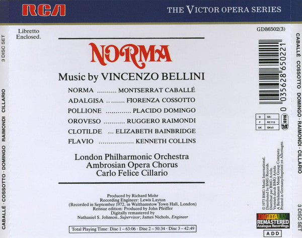 Vincenzo Bellini - Montserrat Caballé, Placido Domingo, Fiorenza Cossotto, Ruggero Raimondi, London Philharmonic Orchestra, Carlo Felice Cillario - Norma (3xCD) - Discogs image 2
