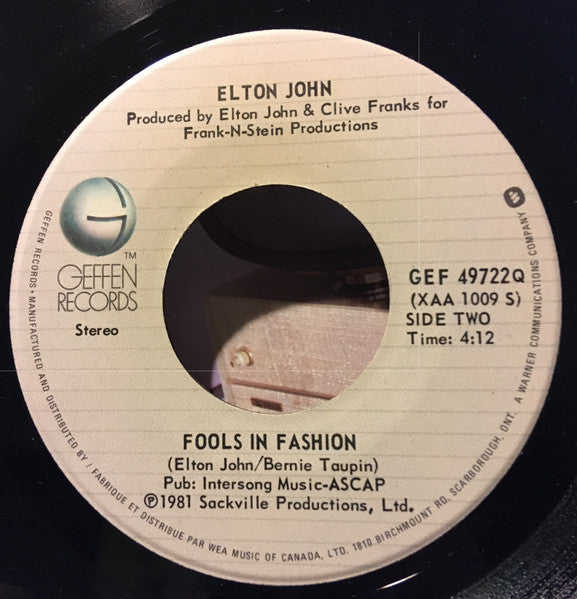 Elton John - Nobody Wins (7") - Discogs image 4