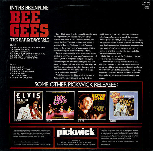 Bee Gees - In The Beginning - The Early Days Vol. 3 (LP) - Discogs image 2