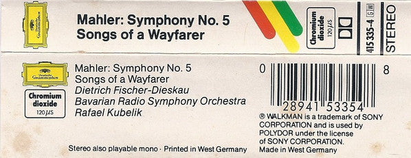 Gustav Mahler - Symphony No. 5 / Songs Of A Wayfarer (Cassette) - Discogs image 2