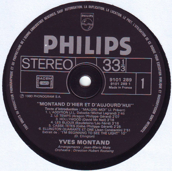 Yves Montand - Montand D'hier Et D'aujourd'hui (LP) - Discogs image 3