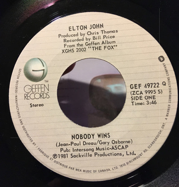 Elton John - Nobody Wins (7") - Discogs image 3